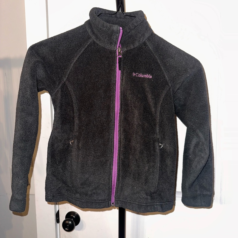 Columbia Girls Youth Size Small Charcoal Fleece Jacket with Lavender Highlights